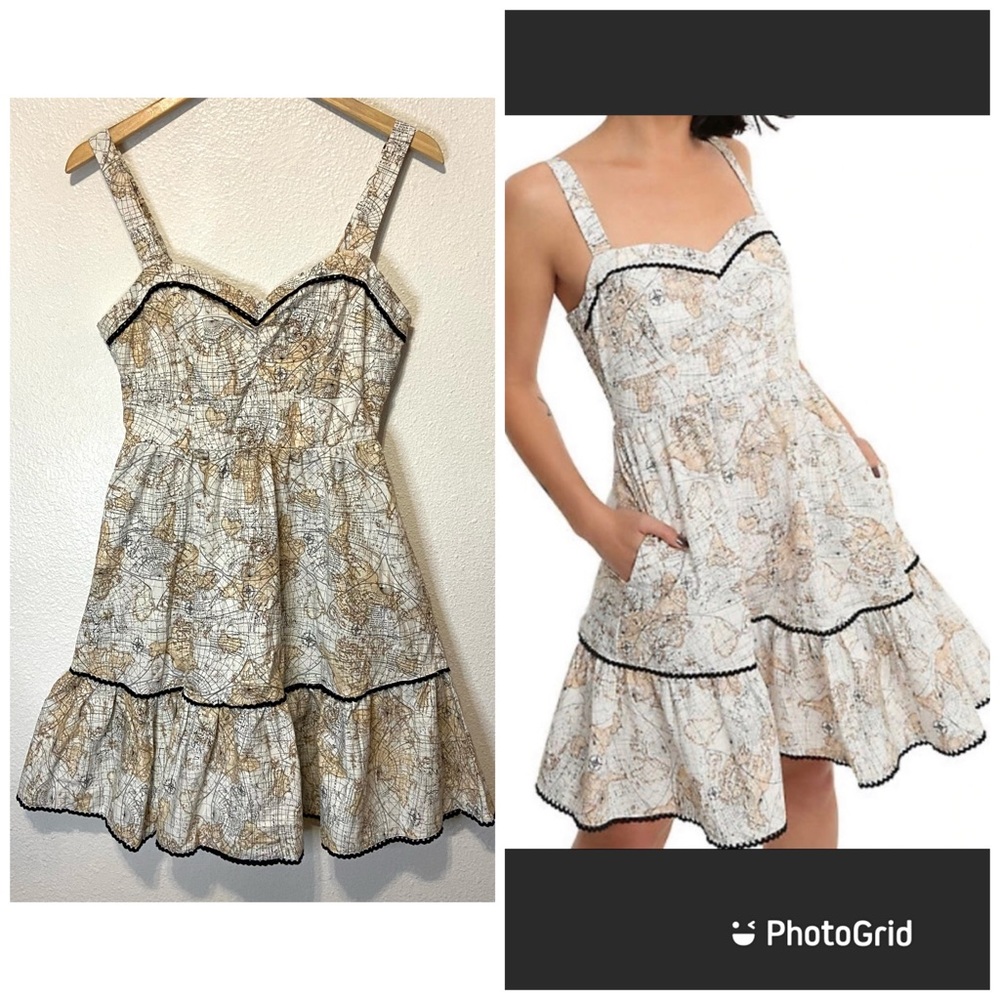 Hot Topic Map Print Retro Style Swing Dress Medium